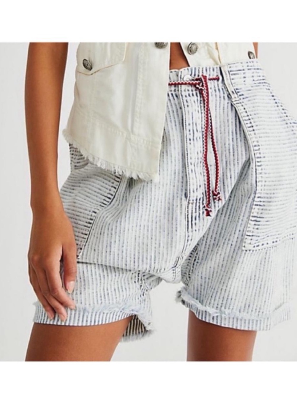 NWT Free People Easy Rider Harem Striped Drawstring Denim Shorts Size Medium